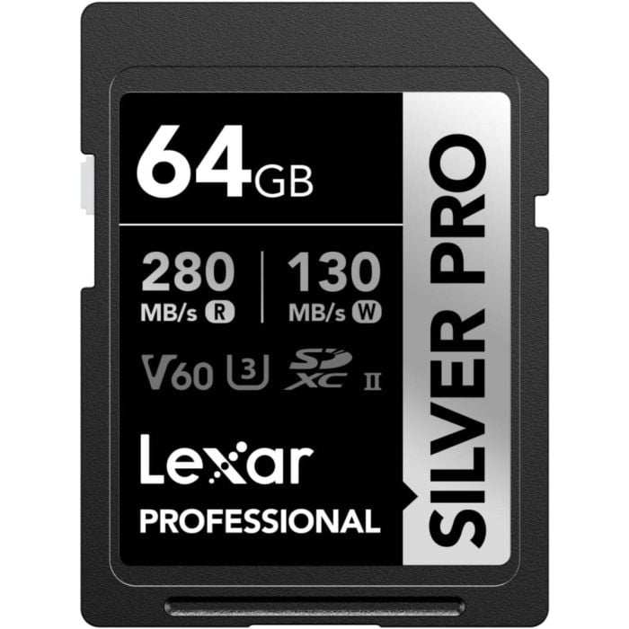 LEXAR PROFESSIONAL 64GB SILVER PRO SDXC UHS-II CARD, UP TO 280MB/S READ, 130MB/S WRITE, C10 U3 V60