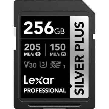 LEXAR PROFESSIONAL 256GB SILVER PLUS SDXC™ UHSI CARDS, UP TO  205MB/S READ  150MB/S WRITE  C10 V30 U3