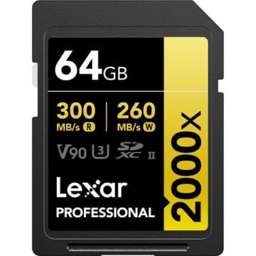 LEXAR PROFESSIONAL 64GB 2000X SDHC UHS-II CARDS, UP TO 300MB/S READ 260MB/S WRITE C10 V90 U3