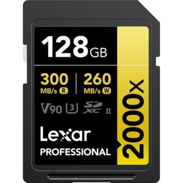 LEXAR PROFESSIONAL 128GB 2000X SDHC UHS-II CARDS, UP TO 300MB/S READ 260MB/S WRITE C10 V90 U3